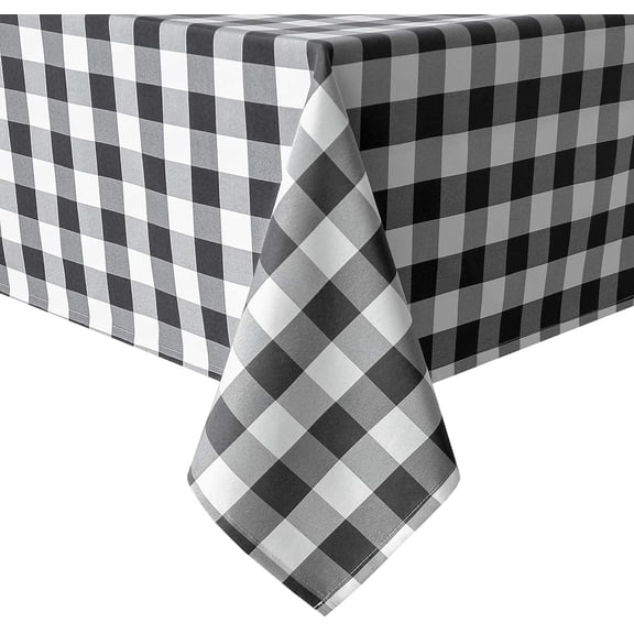 Hiasan Buffalo Plaid Tablecloth Square, 60 x 60 Inches - Waterproof & Washable Polyester Fabric Checkered Table Cover for Dining, Outdoor Picnic and Party, Black and White