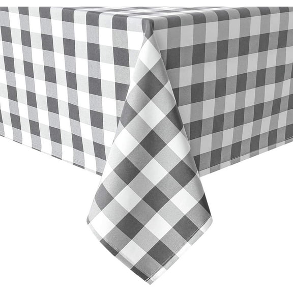 Hiasan Buffalo Plaid Tablecloth Square, 60 x 60 Inches - Waterproof & Washable Polyester Fabric Checkered Table Cover for Dining, Outdoor Picnic and Party (Grey and White)