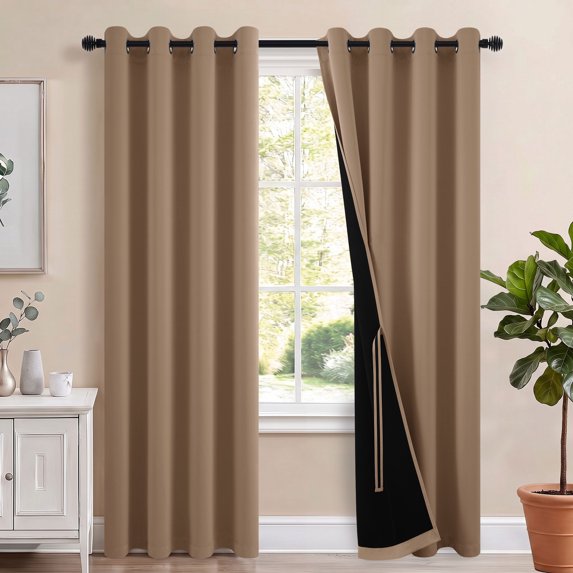 Hiasan 100% Blackout Curtains with Tiebacks, Room Darkening Privacy Grommet Top Window Curtains for Bedroom & Living Room, Cappuccino, 52"W x 84"L, Set of 2