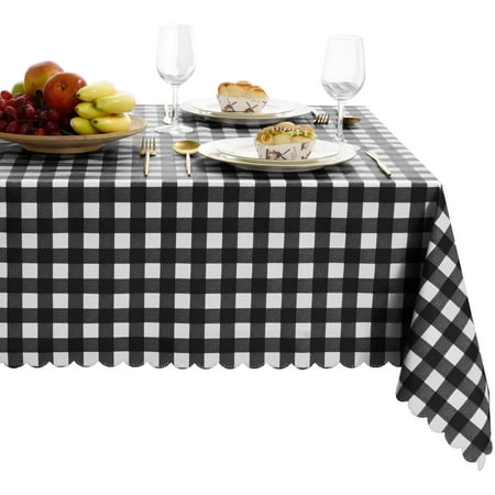 Hiasan Checkered PVC Tablecloth Rectangle - 100% Waterproof Spillproof Stain Resistant Wipeable Vinyl Table Cloth for Outdoor Picnic Kitchen Dining, 54 x 108 Inch, Black and White