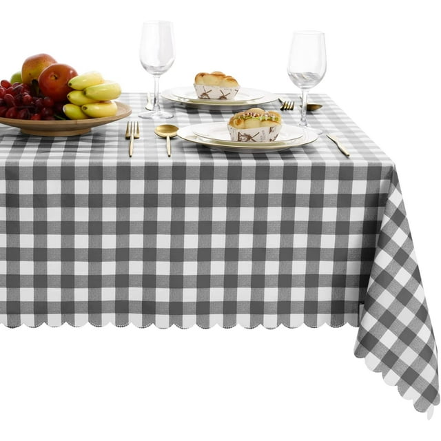 Hiasan Checkered PVC Tablecloth Rectangle - 100% Waterproof Spillproof Stain Resistant Wipeable Vinyl Table Cloth for Outdoor Picnic Kitchen Dining, 60 x 120 Inch, Grey and White