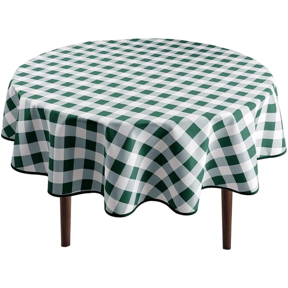 Hiasan Christmas Checkered Round Tablecloth 45 Inch - Waterproof Stain and Wrinkle Resistant Washable Fabric Table Cloth for Dining Room Party Outdoor Picnic, Forest Green and White