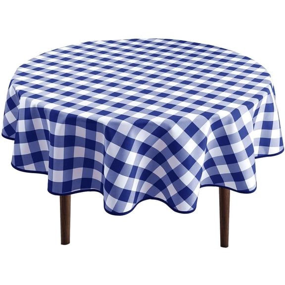 Hiasan Checkered Round Tablecloth 45 Inch - Waterproof Stain and Wrinkle Resistant Washable Fabric Table Cloth for Dining Room Party Outdoor Picnic, Royal Blue and White