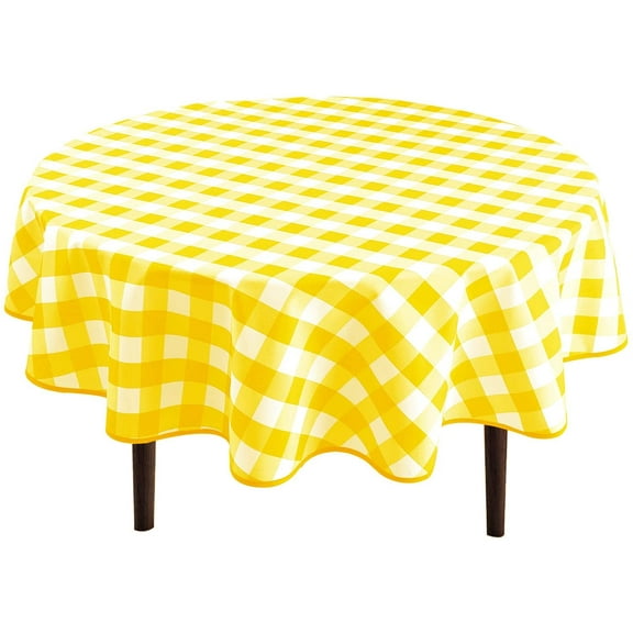 Hiasan Checkered Round Tablecloth 45 Inch - Waterproof & Wrinkle Resistant Washable Fabric Spring Table Cloth for Dining Room Party Outdoor Picnic, Yellow and White
