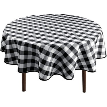 Hiasan Checkered Round Tablecloth 50 Inch - Waterproof Stain and Wrinkle Resistant Washable Fabric Table Cloth for Dining Room Party Outdoor Picnic, Black and White