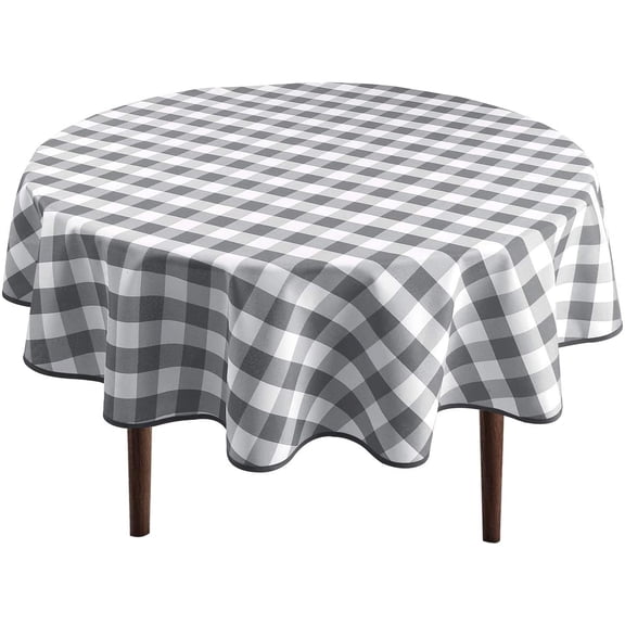 Hiasan Checkered Round Tablecloth 50 Inch - Waterproof Stain and Wrinkle Resistant Washable Fabric Table Cloth for Dining Room Party Outdoor Picnic, Grey and White