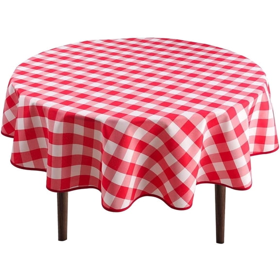 Hiasan Checkered Round Tablecloth 50 Inch - Waterproof Stain and Wrinkle Resistant Washable Fabric Table Cloth for Dining Room Party Outdoor Picnic, Red and White