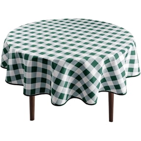 Hiasan Christmas Checkered Round Tablecloth 60 Inch - Waterproof Stain and Wrinkle Resistant Washable Fabric Table Cloth for Dining Room Party Outdoor Picnic, Forest Green and White