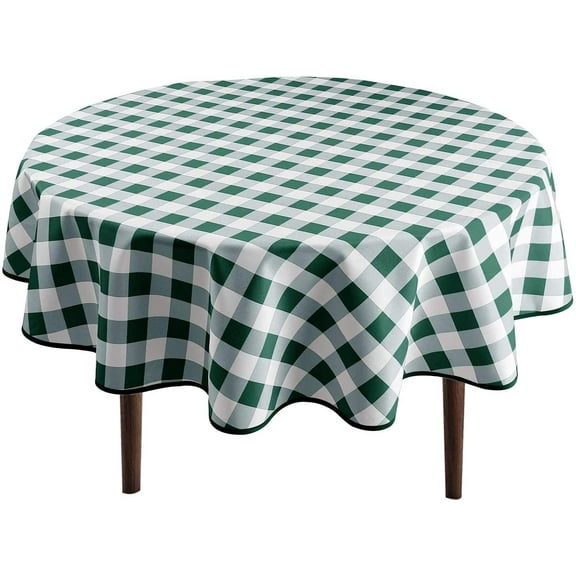 Hiasan Christmas Checkered Round Tablecloth 60 Inch - Waterproof Stain and Wrinkle Resistant Washable Fabric Table Cloth for Dining Room Party Outdoor Picnic, Forest Green and White