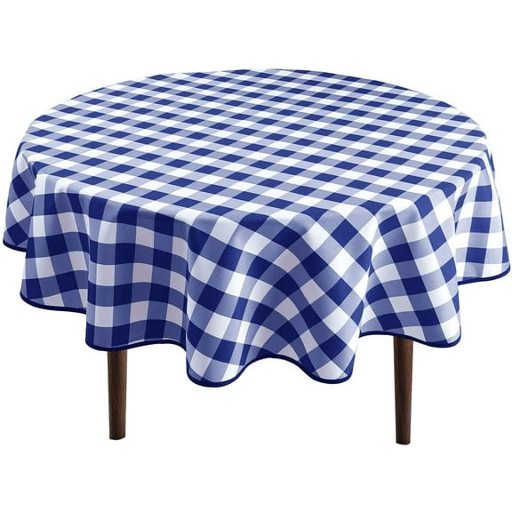 Hiasan Checkered Round Tablecloth 70 Inch - Waterproof Stain and Wrinkle Resistant Washable Fabric Table Cloth for Dining Room Party Outdoor Picnic, Royal Blue and White
