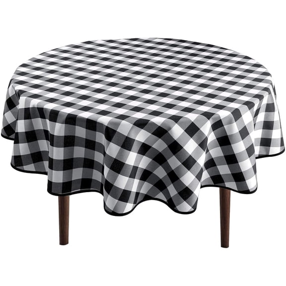 Hiasan Checkered Round Tablecloth 90 Inch - Waterproof Stain and Wrinkle Resistant Washable Fabric Table Cloth for Dining Room Party Outdoor Picnic, Black and White