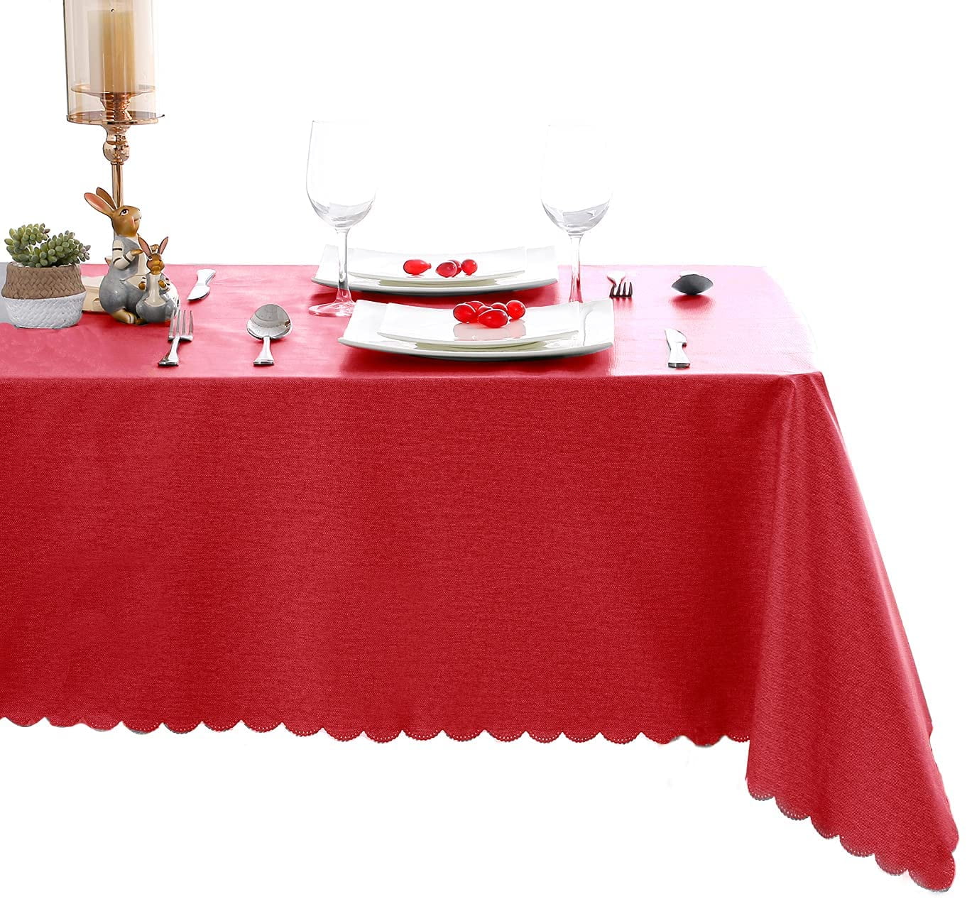 Hiasan Christmas PVC Rectangle Tablecloth - 100% Waterproof Oilproof Stain Resistant Wipeable Vinyl Table Cloth for Kitchen Dining and Outdoor Picnic, 54 x 80 Inch, Red
