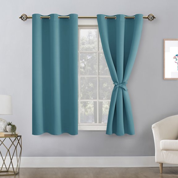 Hiasan Contemporary Turquoise Solid Print Grommet Blackout Curtains, 42” x 54” (2 Panels)