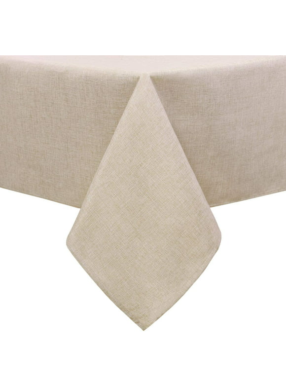Hiasan Faux Linen Rectangle Tablecloth - Wrinkle and Stain Resistant Washable Table Cloth for Kitchen Dining Room Holiday Table Cover for Party Dinner, Beige, 54 x 80 Inch