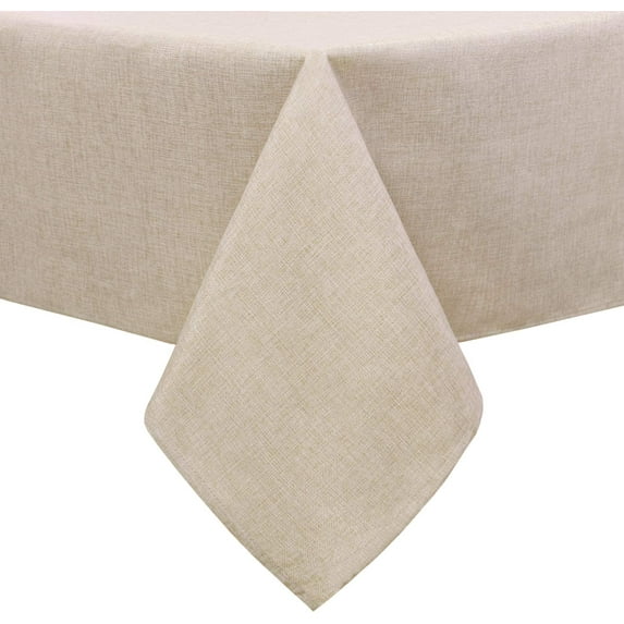 Hiasan Faux Linen Rectangle Tablecloth - Wrinkle and Stain Resistant Washable Tale Cloth for Kitchen Dining Room Holiday Table Cover for Party Dinner, Beige, 60 x 84 Inch