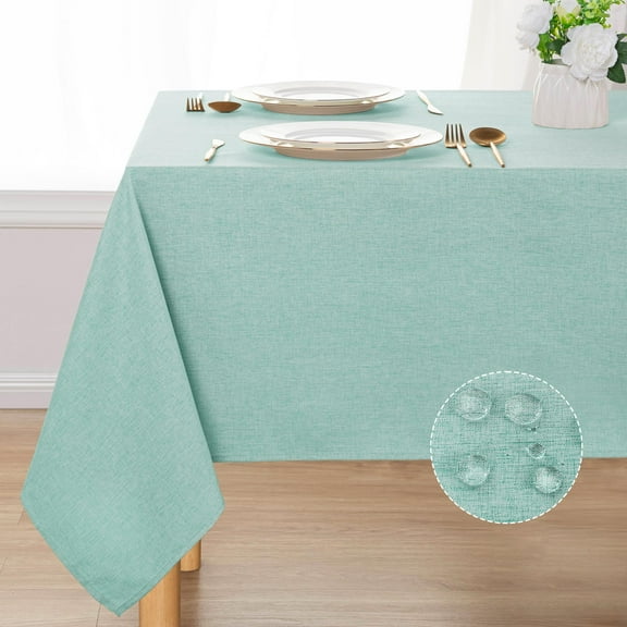 Hiasan Faux Linen Tablecloth, Soft Polyester Table Cover for Rectangle Table, Spill-proof Wrinkle Resistant Decorative Fabric Farmhouse Table Cloth for Parties, Picnic, Dinner(60x120 inch, Aqua)