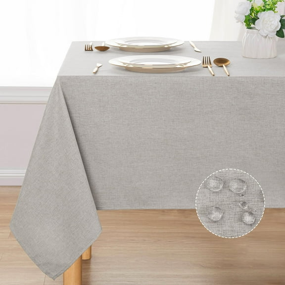 Hiasan Faux Linen Tablecloth, Soft Polyester Table Cover for Rectangle Table, Spill-proof Wrinkle Resistant Decorative Fabric Farmhouse Table Cloth for Parties, Picnic, Dinner(54"x108", Light Grey)