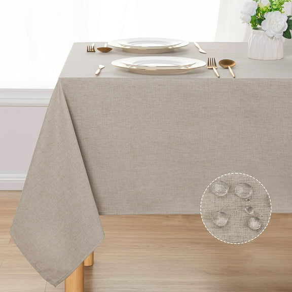 Hiasan Faux Linen Tablecloth, Soft Polyester Table Cover for Rectangle Table, Spill-proof Wrinkle Resistant Decorative Fabric Farmhouse Table Cloth for Parties, Picnic, Dinner(54x80 inch, Stone)