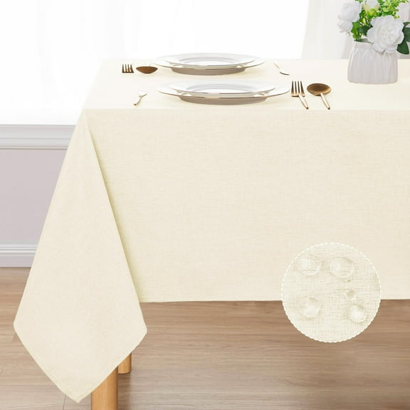 Hiasan Faux Linen Tablecloth, Soft Polyester Table Cover for Rectangle Table, Spill-proof Wrinkle Resistant Decorative Fabric Farmhouse Table Cloth for Parties, Picnic, Dinner(60"x84", Champagne)