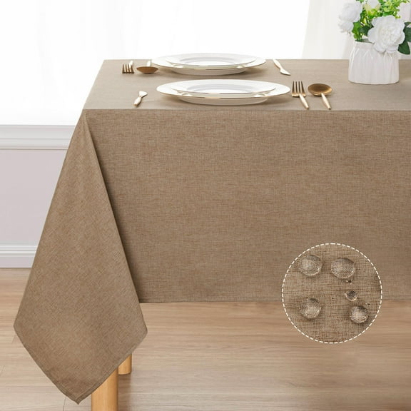 Hiasan Faux Linen Tablecloth, Soft Polyester Table Cover for Rectangle Table, Spill-proof Wrinkle Resistant Decorative Fabric Farmhouse Table Cloth for Parties, Picnic, Dinner(54x54 inch, Khaki)