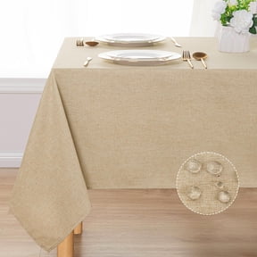 Hiasan Faux Linen Tablecloth, Soft Polyester Table Cover for Rectangle Table, Spill-proof Wrinkle Resistant Decorative Fabric Farmhouse Table Cloth for Parties, Picnic, Dinner(52x70 inch, Beige)