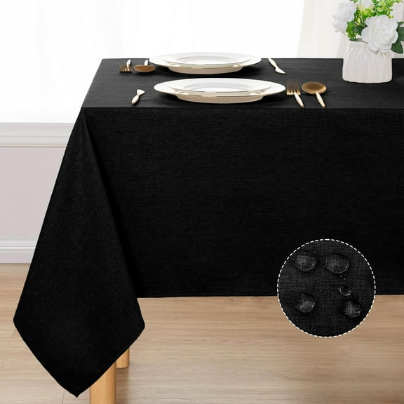 Hiasan Faux Linen Tablecloth, Soft Polyester Table Cover for Rectangle Table, Spill-proof Wrinkle Resistant Decorative Fabric Farmhouse Table Cloth for Parties, Picnic, Dinner(52x70 inch, Black)