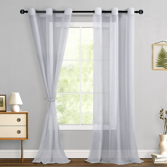 Hiasan Grey Sheer Curtains with Tiebacks-Light Filtering Contemporary Window Drapes for Living Room, Bedroom, Grommet, 42" x 96", Set of 2