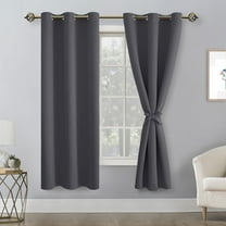 Hiasan Blackout Curtains for Bedroom Sewn with Tiebacks, Thermal Insulated Grommet Room Darkening Window Curtains for Living Room, 42 x 63 Inches, Dark Grey, Set of 2 Drapes