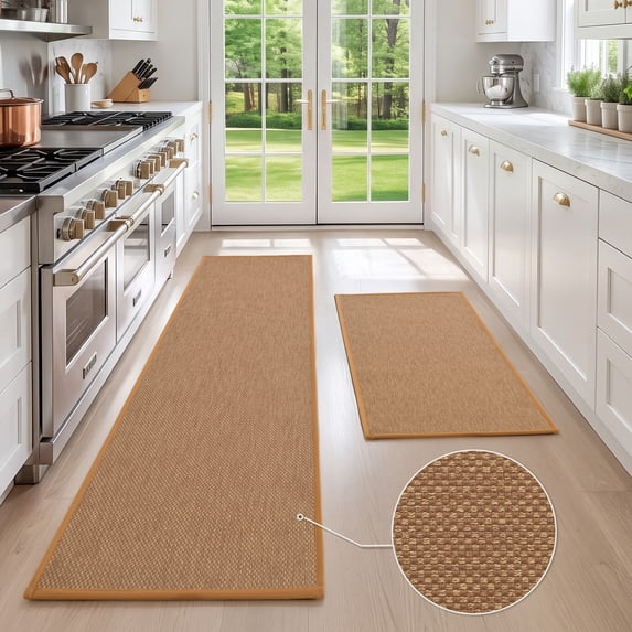 Hiasan Kitchen Rug Set of 2 PCS, Non Slip Rugs for Kitchen, Absorbent Mats Washable for Kitchen, Office, Home, 17"x30"+17"x59", Brown