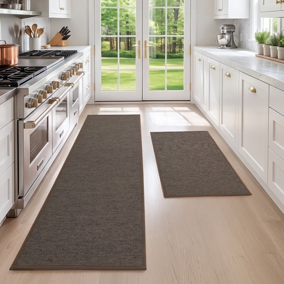 Hiasan Kitchen Rugs, 2PCS Kitchen Mats Non-Slip Water Anti Fatigue Rugs for Kitchen, Floor, Office, 17"x30"+17"x47", Coffee Brown