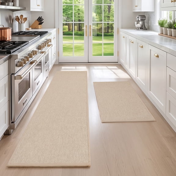 Hiasan Kitchen Mats for Floor, 2PCS Kitchen Rugs Non-Slip Water and Oil Absorbent Anti Fatigue Rugs for Kitchen, Floor, Office, Easy to Clean, 17"x30" 17"x47", Khaki
