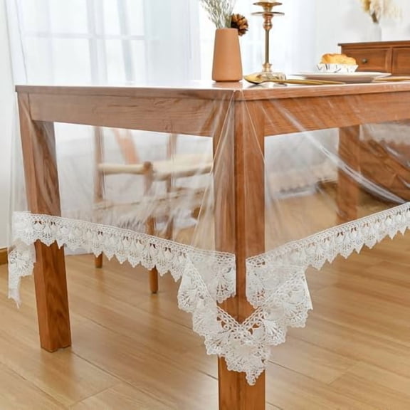 Hiasan Lace Clear Plastic Tablecloth, PVC Tablecloth,100% Waterproof & Oil-Proof, Easy Wipe Clean, Transparent Table Cover for Dining, Picnic, Outdoor, Wood Furniture Protection, 54"x80"