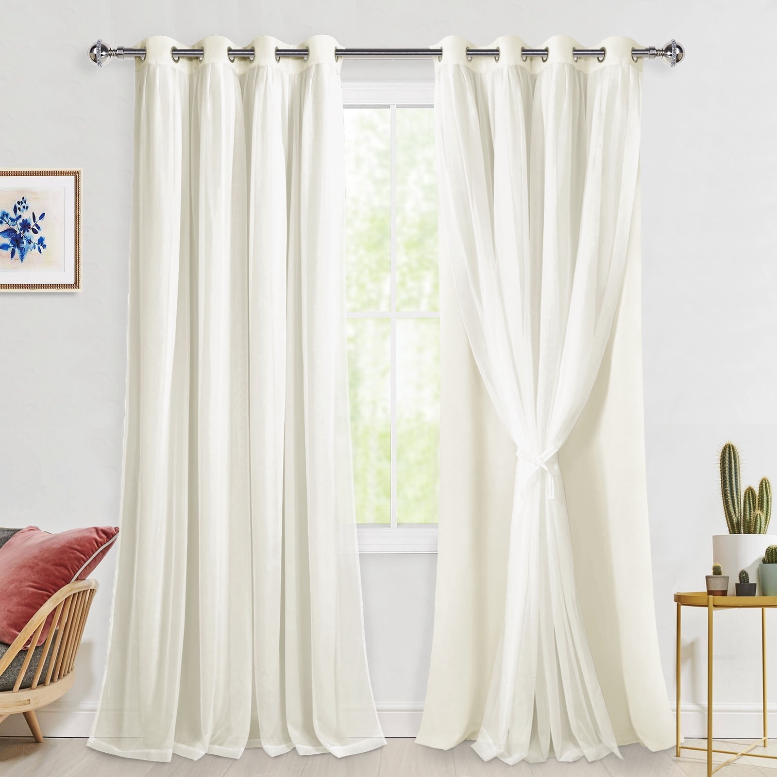 Free Shipping! Hiasan Mix & Match Ivory Blackout Curtains with Sheer