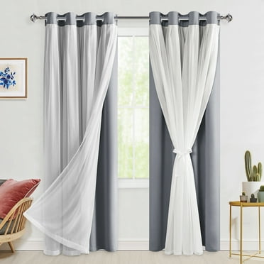 Hiasan Privacy Gray Solid Print Art Blackout Curtains, 52 x 84 in (2 Panels)