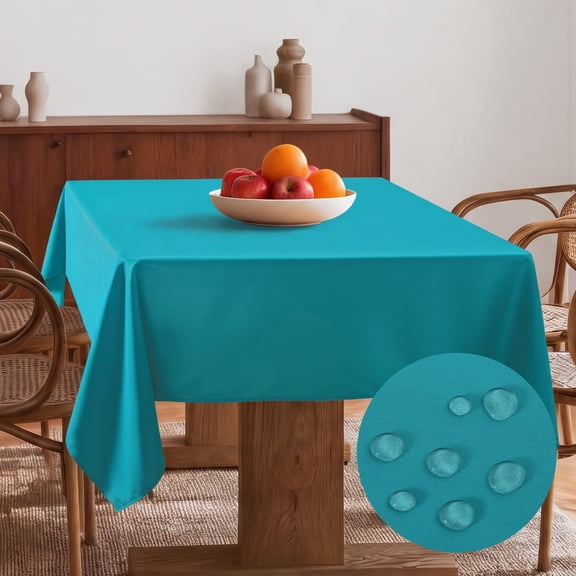 Hiasan Rectangle Tablecloth - Water Resistant and Spillproof Kitchen Washable Polyester Fabric Table Cloth for 6 Foot Tables, 54 x 108 Inch, Turquoise