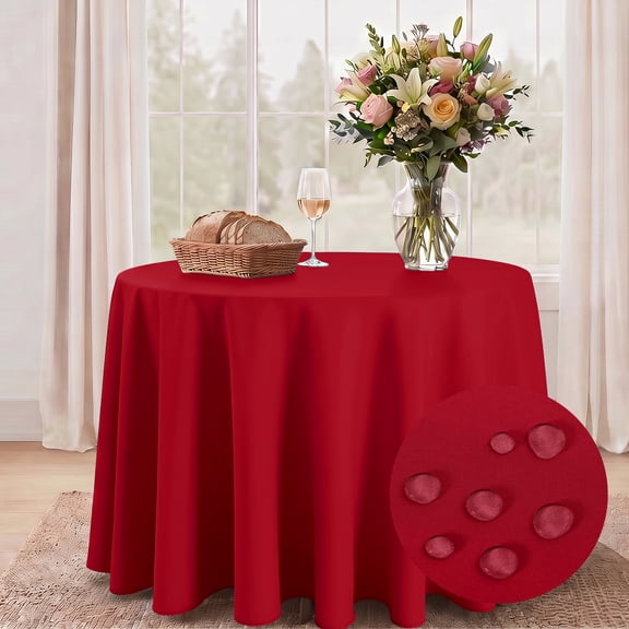 Hiasan Christmas Red Round Tablecloth 120 Inch - Waterproof Stain Resistant Spillproof Polyester Fabric Table Cloth for Dining Room Kitchen Party