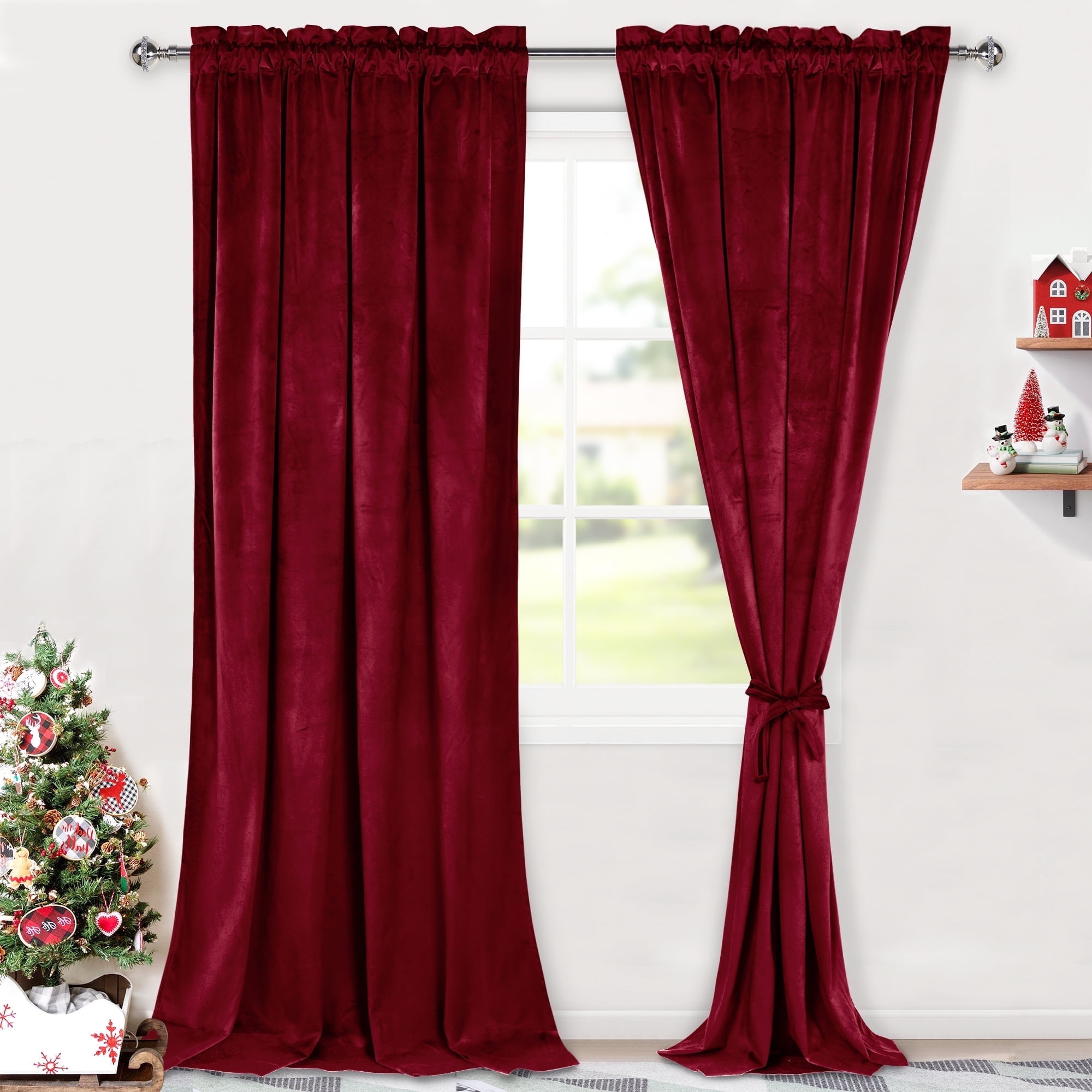 Hiasan Luxury Velvet Curtain with Tiebacks-Christmas Blackout Curtains