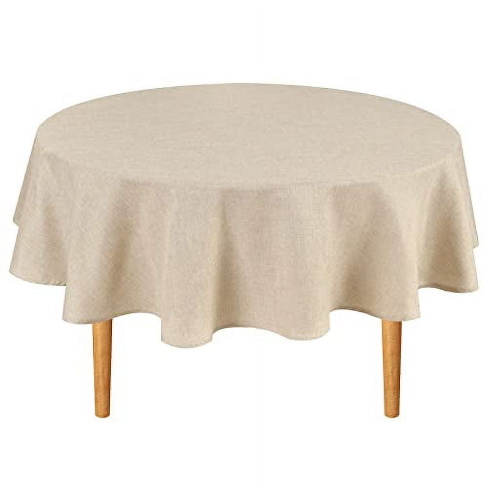 55 Inch Round Linen Look Tablecloth With Lace Edge - Cream Color, Washable For Home & Party Decor - View #9