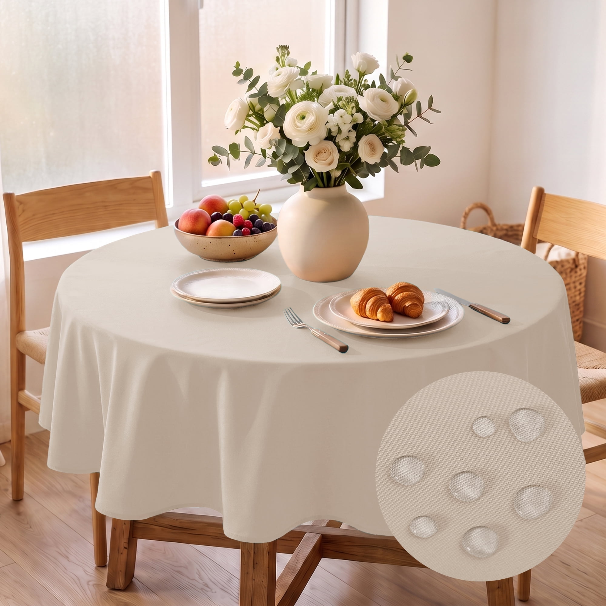 Hiasan, White Round Tablecloth, 60 Inch, Waterproof Spillproof