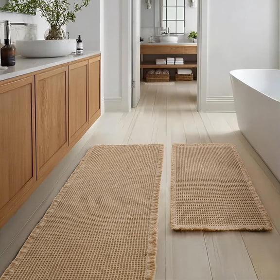 Hiasan Set 2 Piece Waffle Bath Rugs Non Slip Fast Drying Super Absorbent Washable Bathroom Floor Mats for Shower Room Living Entryway, 20"x32"+24"x60", Brown