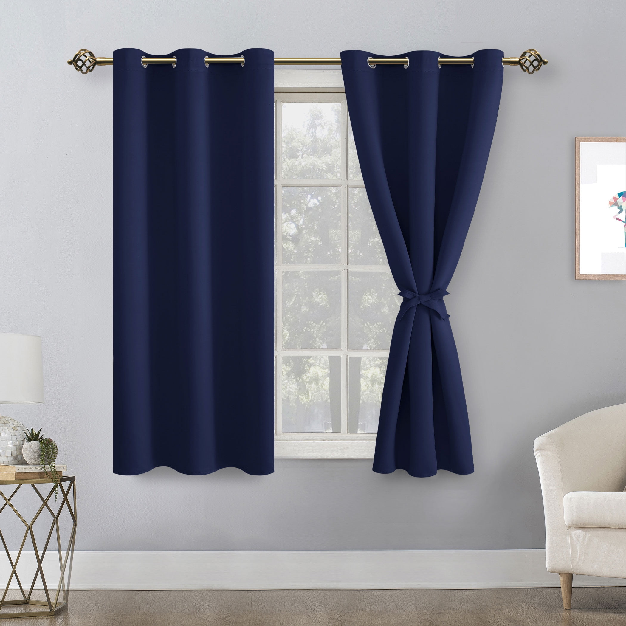 Navy Blue Blackout Curtains – Short 42W X 45L, Room Darkening Set Of 2, Rod Pocket
