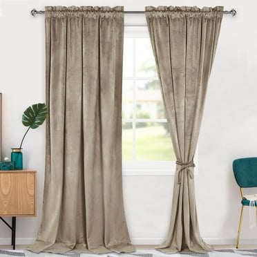 Hiasan Luxury Velvet Curtain with Tiebacks-Blackout Curtains for Bedroom/Living Room, Rod Pocket, Taupe, 52" x 96", Set of 2