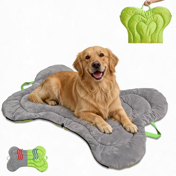 Hiasan Washable Dog Bed Mat with Pullout Handle, Sleep Bag for Dog, Portable Pet Kennel Beds Dog Sleeping Mattress, Outdoor Dog Beds, Dog House, Indoor/Outdoor/Car Use, 47 x 32 Inches, Grey