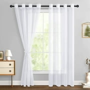 Hiasan White Sheer Curtains 84 inch Long with Grommet-Light Filtering Contemporary Window Drapes with Tie-backs for Living Room, Bedroom, 52" x 84", 2 Panels Set