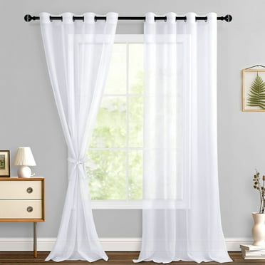 Hiasan White Sheer Curtains with Tiebacks-Light Filtering Contemporary Window Drapes for Living Room, Bedroom, 52" x 90", Grommet, Set of 2