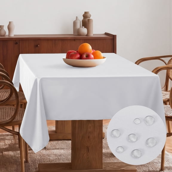 Hiasan White Rectangle Tablecloth - Waterproof Spillproof and Wrinkle Resistant Washable Polyester Table Cloth for Dining Party , 52 x 70 inch