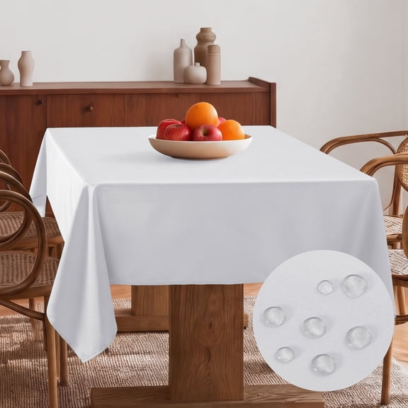 Hiasan White Rectangle Tablecloth - Waterproof Washable Polyester Fabric Table Cloth for Buffect Dining Birthday Party Wedding, 54 x 80 Inch