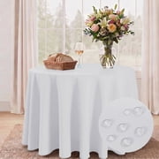 Hiasan White Round Tablecloth 120 Inch - Waterproof Stain Resistant Spillproof Polyester Fabric Table Cloth for Dining Room Kitchen Party