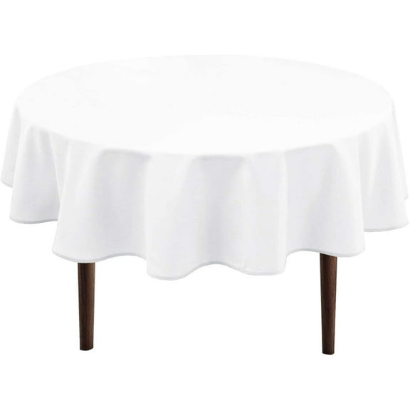 Hiasan White Round Tablecloth 60 Inch - Waterproof Stain Resistant Spillproof Polyester Fabric Table Cloth for Dining Room Kitchen Parties