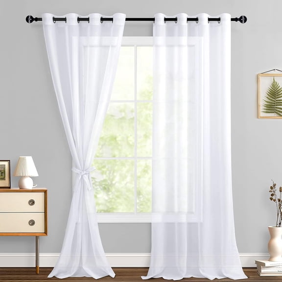 Hiasan 96" White Sheer Curtains -Light Filtering Contemporary Window Drapes for Living Room, Bedroom, Grommet Top, 52" x 96", Set of 2